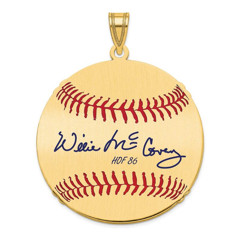 14k Gold Plated Willie Mccovey Signature Lg Enamel Baseball Pendant